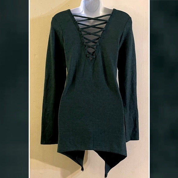 Torrid Plush Dark Green  Lattice Back Top/Sweater - Picture 3 of 10